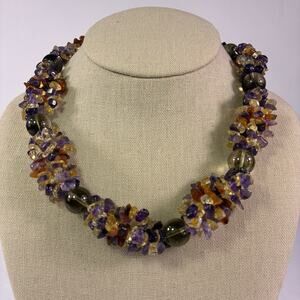 Vintage Amethyst Quartz Sterling Silver Gemstone Necklace 4 Stranded Bold